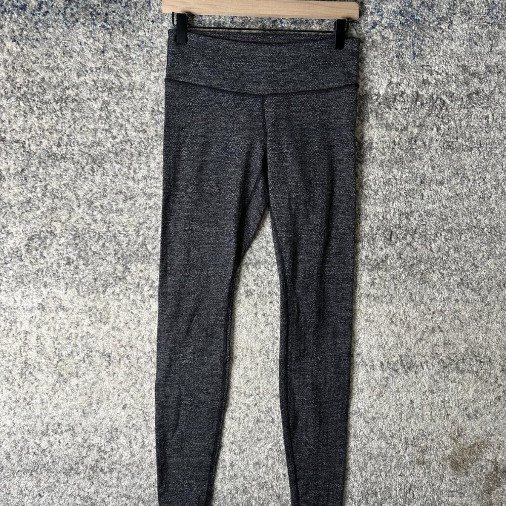 Lululemon Pants Womens 6 Black Gray Herringbone Leggings Yoga High Rise Athletic